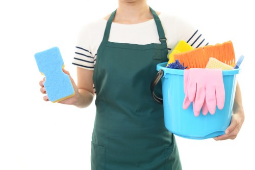 Cleaner checking a room for safety after carpet cleaning